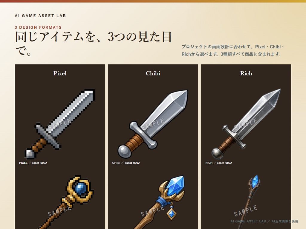 ローグライクRPG用アイテム素材|635種類 × 3デザイン