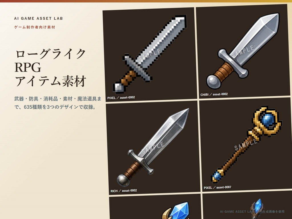 ローグライクRPG用アイテム素材｜635種類 × 3デザイン