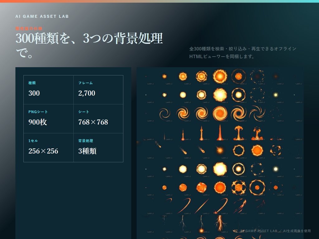 攻撃・魔法エフェクト スプライトシート|300種類 × 9コマ