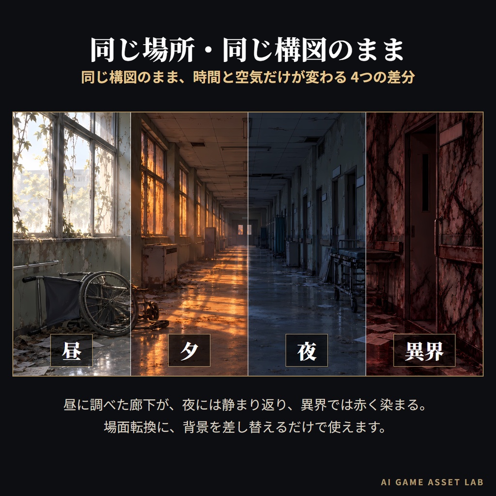 【無料版あり】現代ホラー探索 背景320枚|80地点×昼・夕・夜・異界の4差分(TRPG/CoC/ココフォリア/ノベルゲーム)