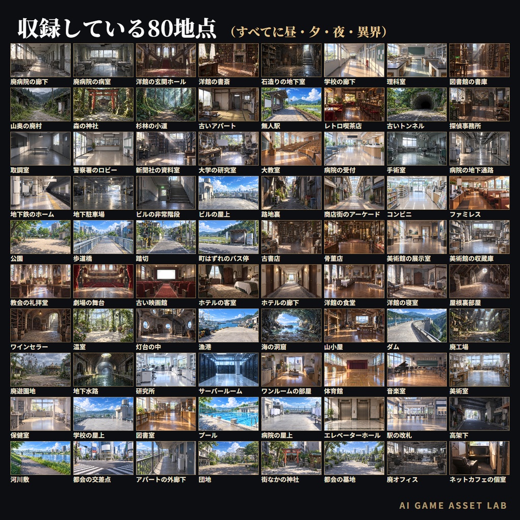 【無料版あり】現代ホラー探索 背景320枚|80地点×昼・夕・夜・異界の4差分(TRPG/CoC/ココフォリア/ノベルゲーム)