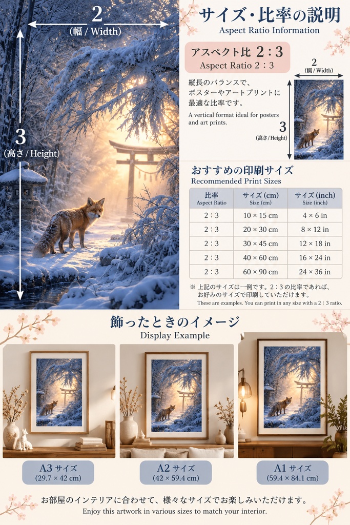 日本の冬の狐のウォールアート、雪の神社のプリント用画像、日本の狐のアート、冬の森のデジタルダウンロード、鳥居のウォールデコレーション