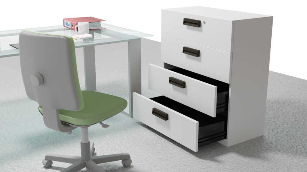 オフィスに必須!引き出し可能な4段キャビネット