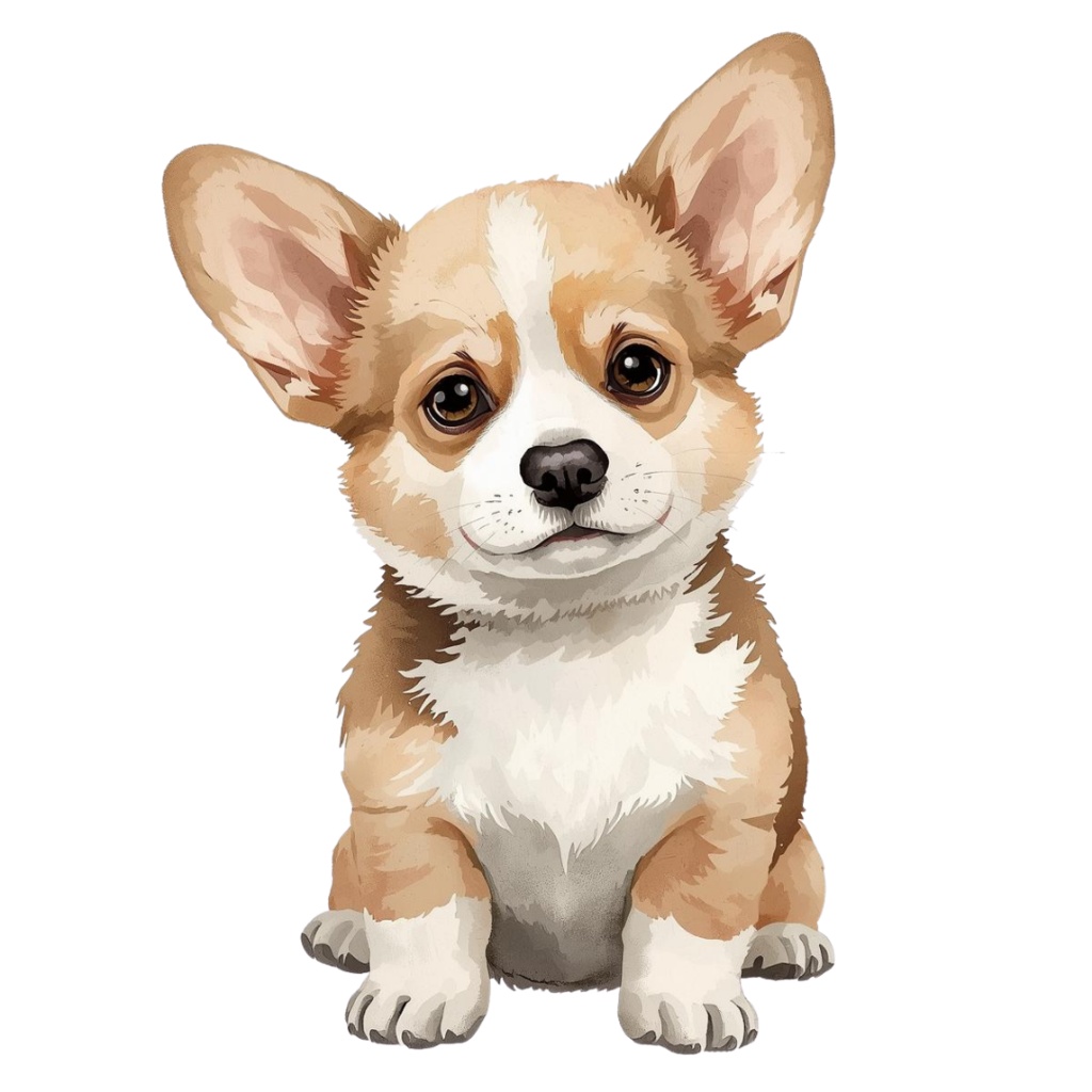 「お座りしている犬」水彩アンティーク風クリップアート10点セット PNG背景透過