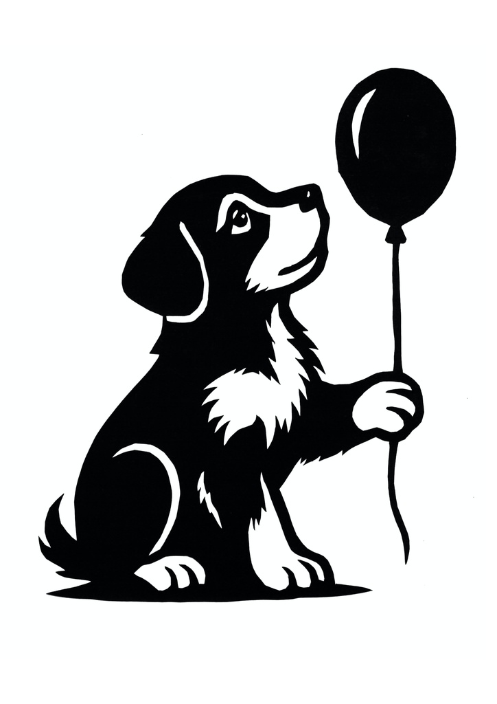 【無料・切り絵図案】子犬と風船