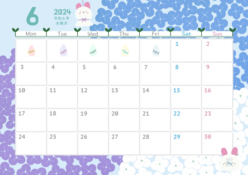 【無料版あり】2024年6月monthly calendar A4サイズ