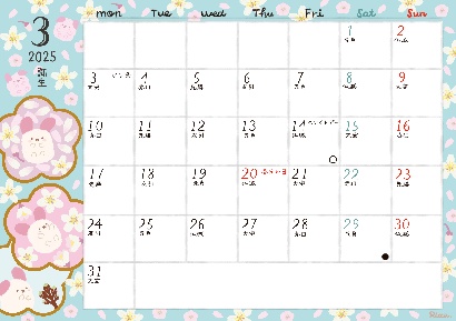 【無料版あり】2025年3月monthly calendar A4サイズ