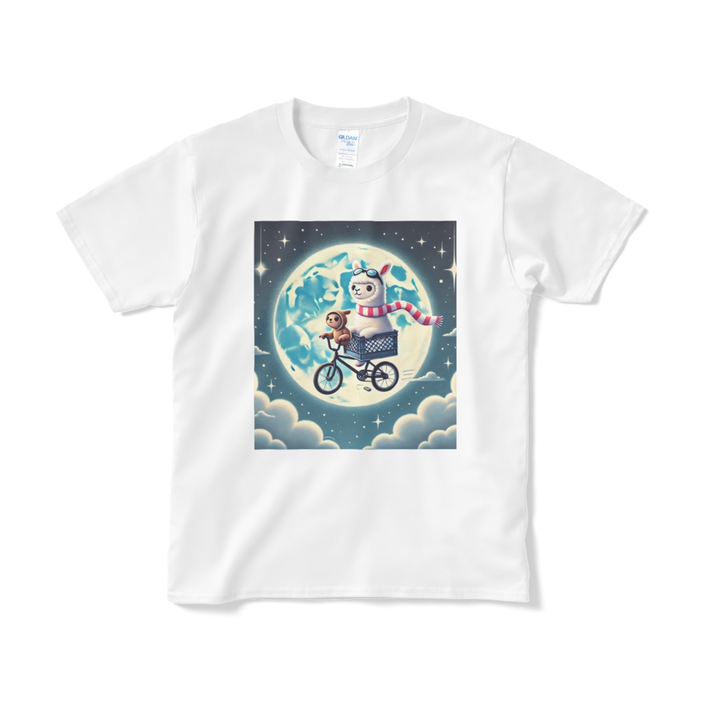 うっかり月まで飛んじゃったアルパカTシャツ  A（ホワイト）