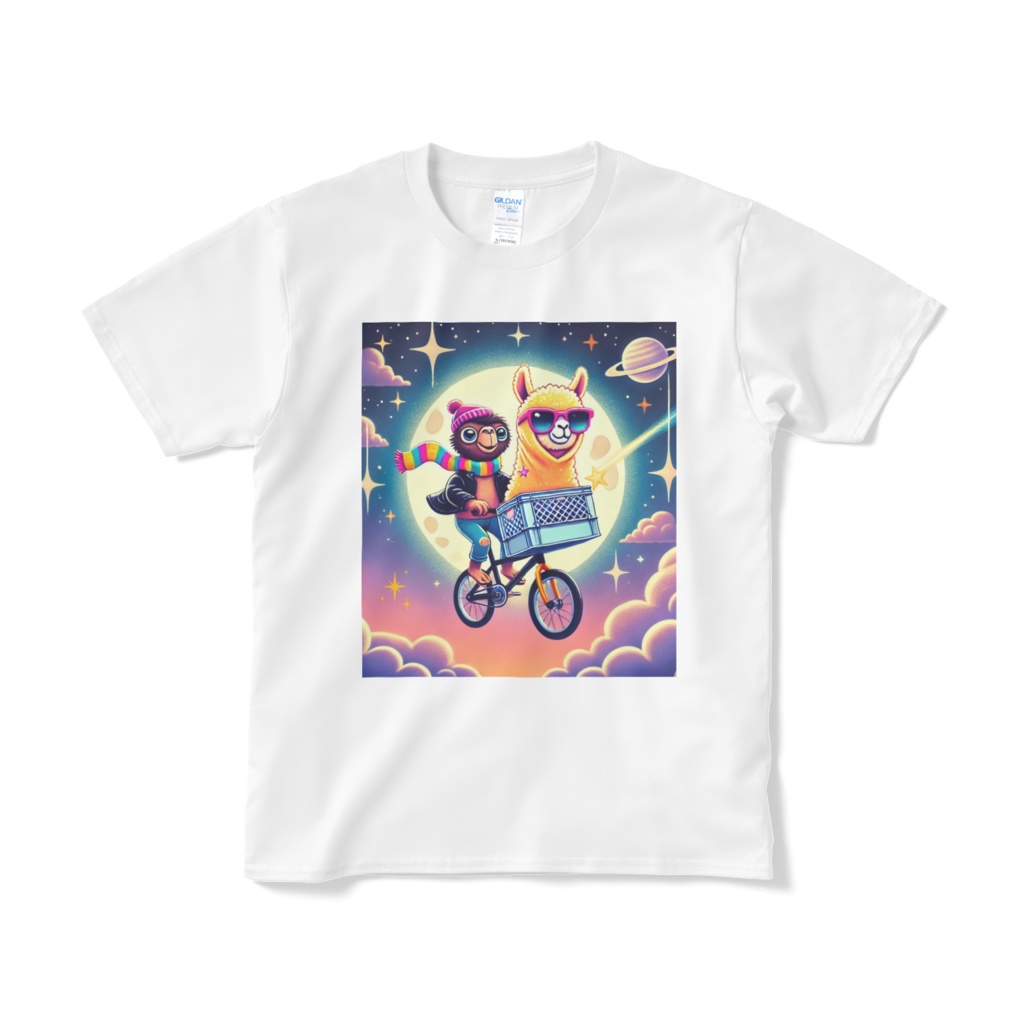 うっかり月までアゲちゃったアルパカTシャツ  A（ホワイト）