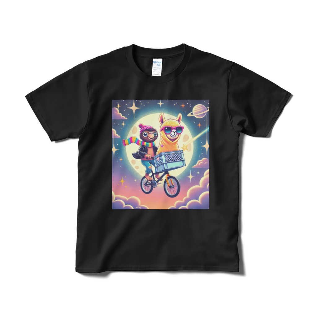 うっかり月までアゲちゃったアルパカTシャツ B(ブラック/ネイビー)