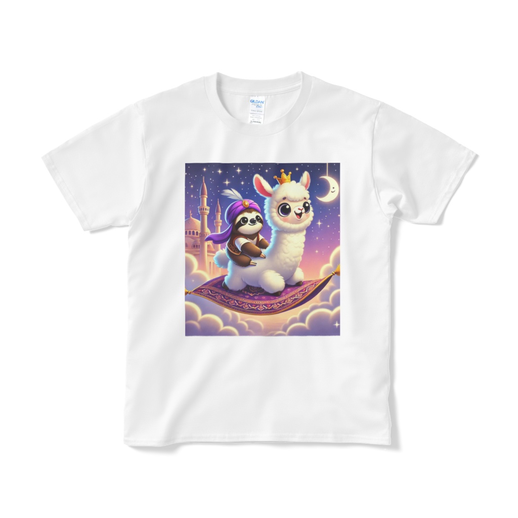 うっかり魔法のじゅうたんに乗っちゃったアルパカTシャツ  A（ホワイト）