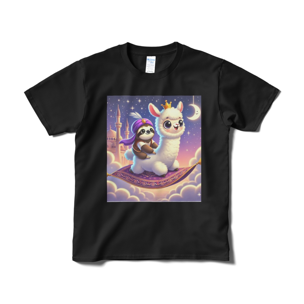 うっかり魔法のじゅうたんに乗っちゃったアルパカTシャツ  B（ブラック/ネイビー）