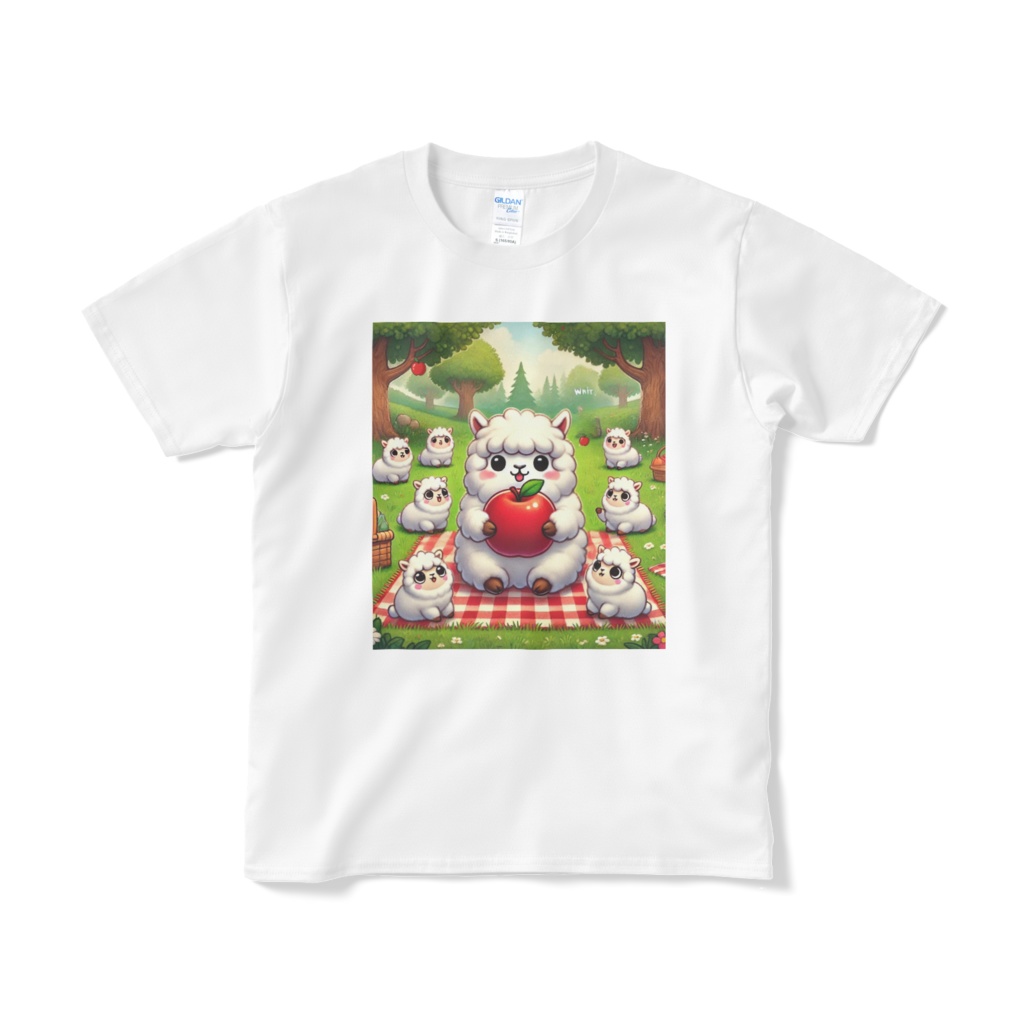 うっかり自分だけリンゴをかじっちゃったアルパカTシャツ  A（ホワイト）