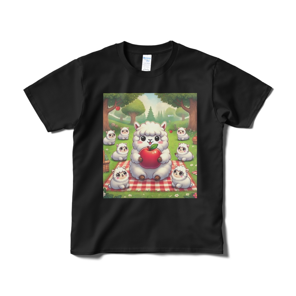 うっかり自分だけリンゴをかじっちゃったアルパカTシャツ B(ブラック/ネイビー)