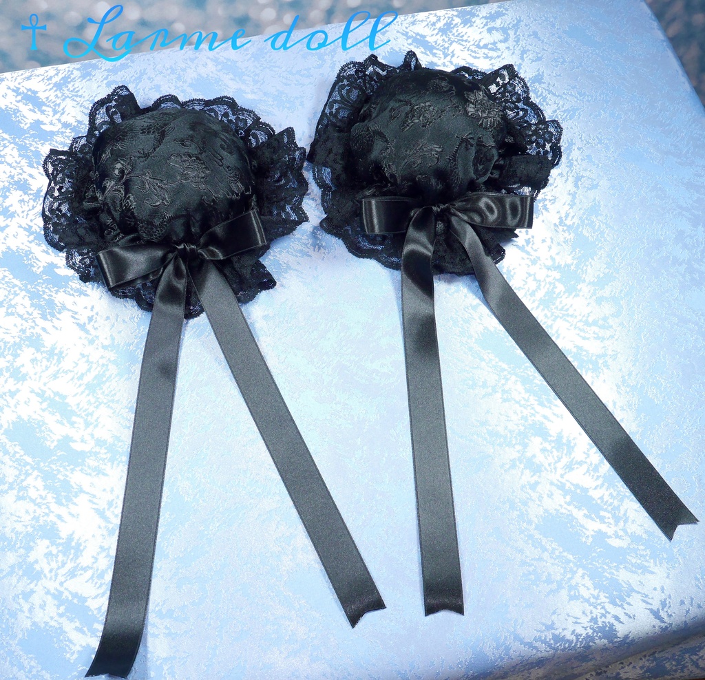 【受注生産】《☥》ゆめかわチャイナおだんごカバー レース黒 (黒) 取り外し可能綿クッション+ヘアクリップ付き