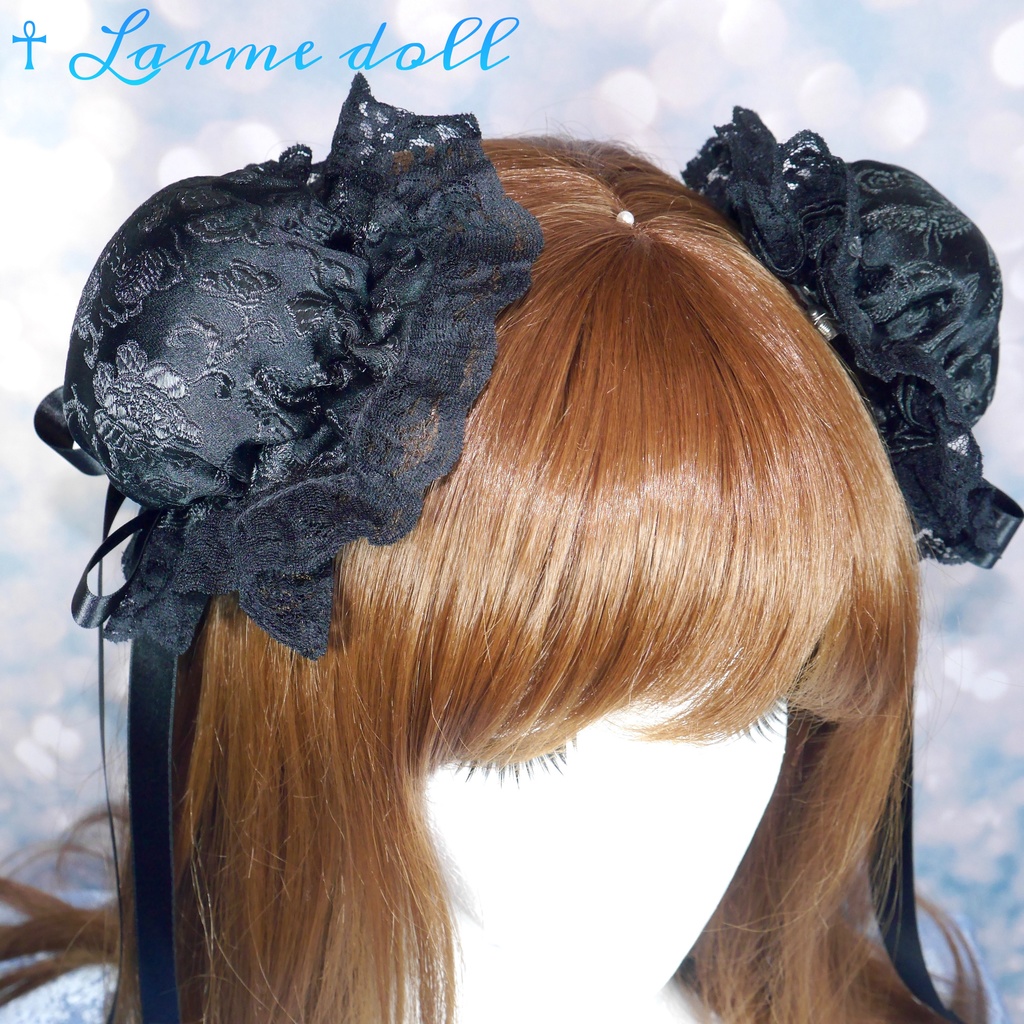 【受注生産】《☥》ゆめかわチャイナおだんごカバー レース黒 (黒) 取り外し可能綿クッション+ヘアクリップ付き