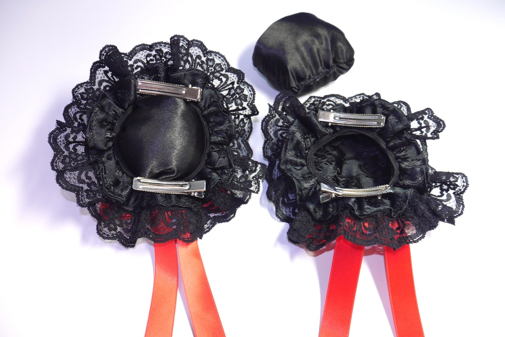 【受注生産】《☥》ゆめかわチャイナおだんごカバー レース黒 (黒) 取り外し可能綿クッション+ヘアクリップ付き