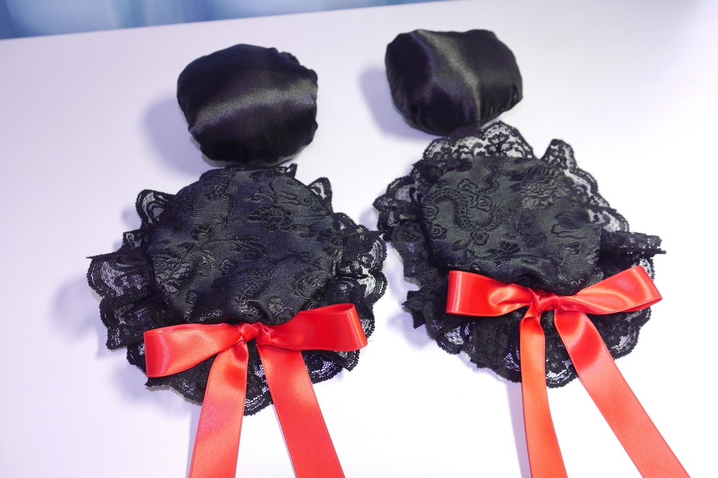 【受注生産】《☥》ゆめかわチャイナおだんごカバー レース黒 (黒) 取り外し可能綿クッション+ヘアクリップ付き