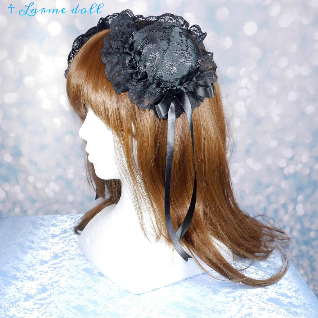 【受注生産】《☥》ゆめかわチャイナおだんごカバー レース黒 (黒) 取り外し可能綿クッション+ヘアクリップ付き