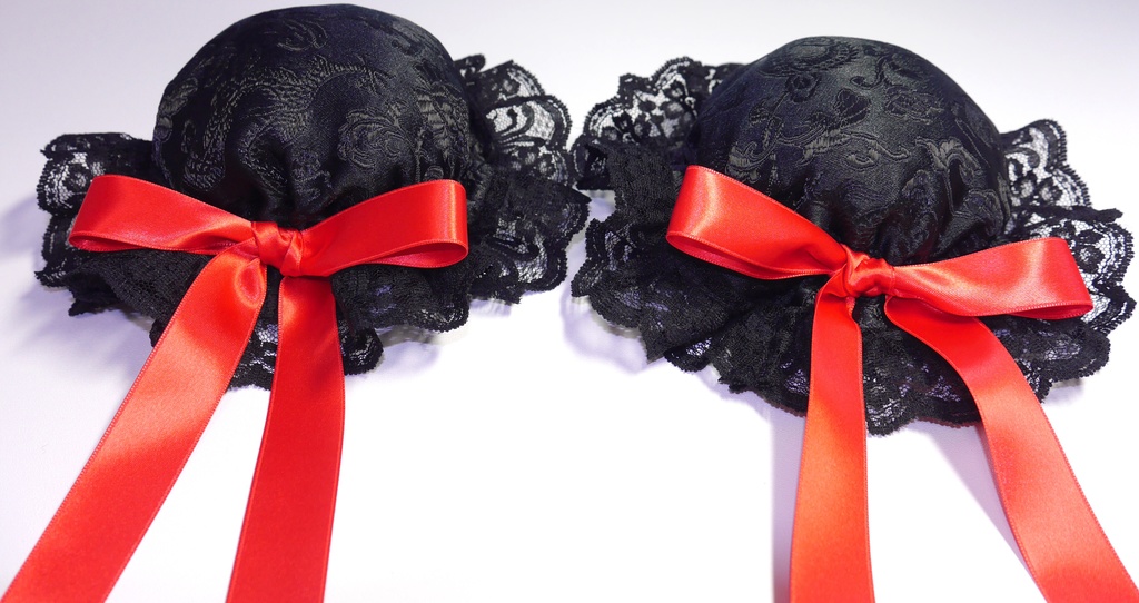 【受注生産】《☥》ゆめかわチャイナおだんごカバー レース黒 (黒) 取り外し可能綿クッション+ヘアクリップ付き