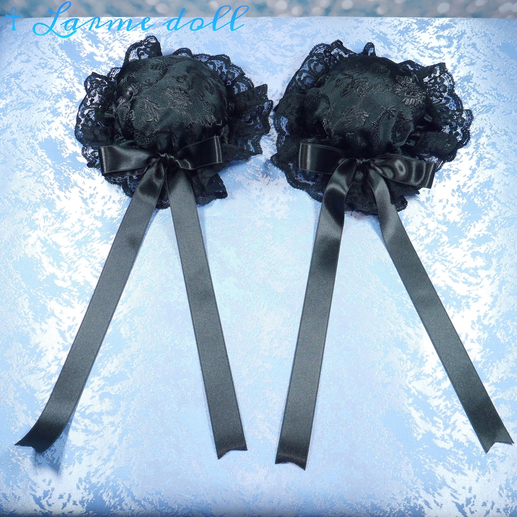 【受注生産】《☥》ゆめかわチャイナおだんごカバー レース黒 (黒) 取り外し可能綿クッション+ヘアクリップ付き