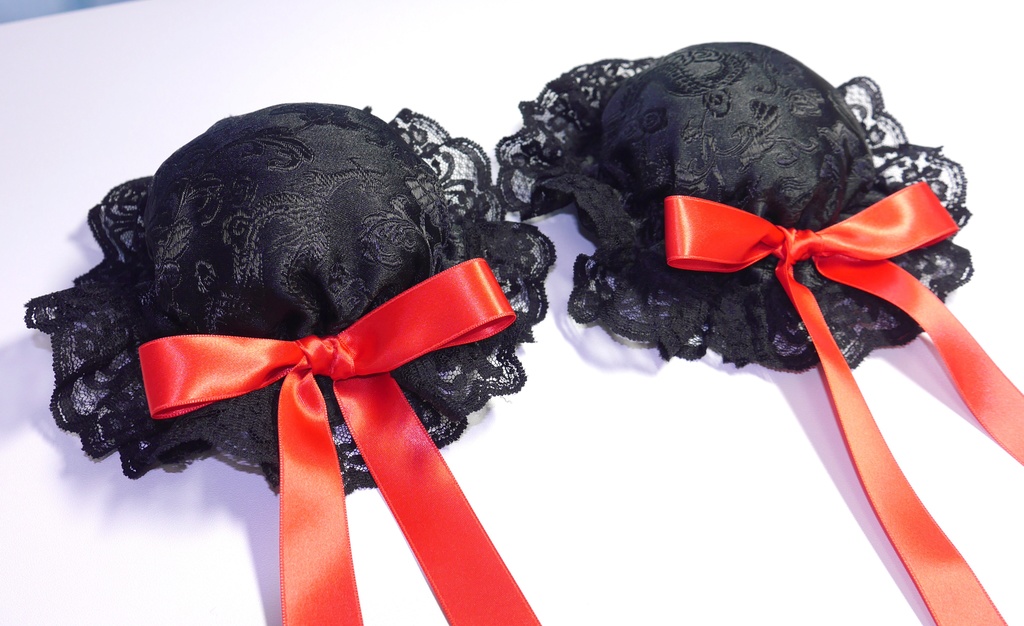 【受注生産】《☥》ゆめかわチャイナおだんごカバー レース黒 (黒) 取り外し可能綿クッション+ヘアクリップ付き