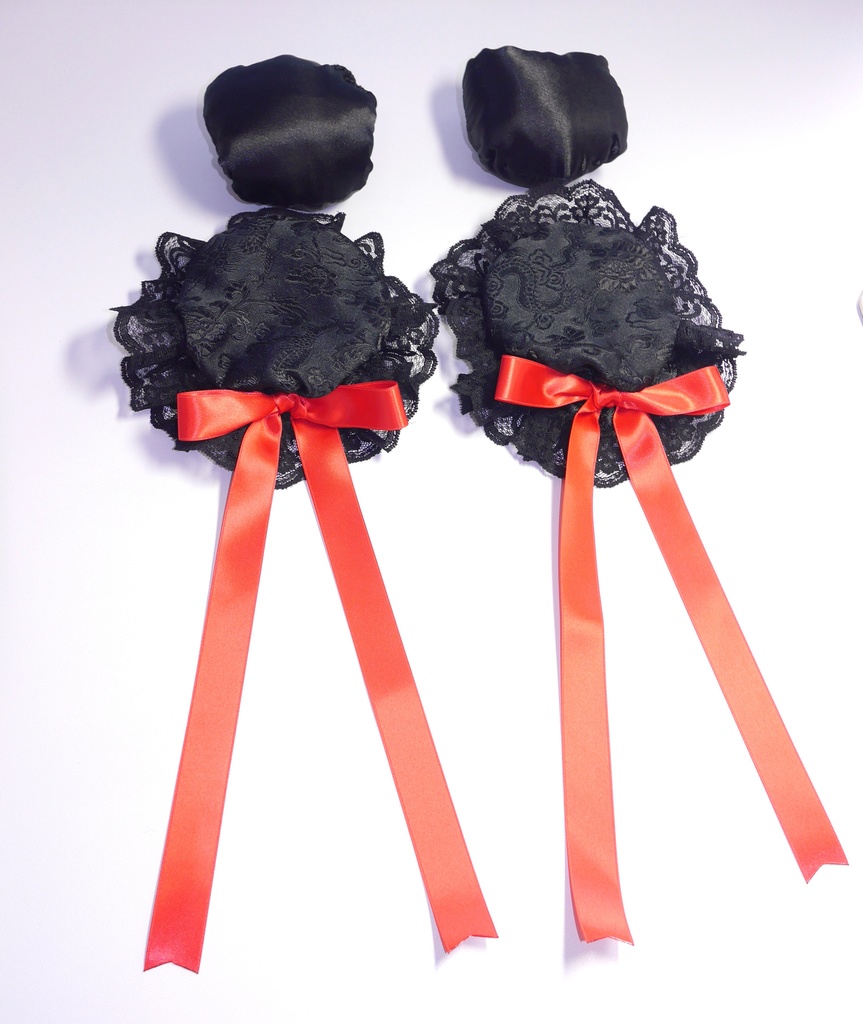 【受注生産】《☥》ゆめかわチャイナおだんごカバー レース黒 (黒) 取り外し可能綿クッション+ヘアクリップ付き