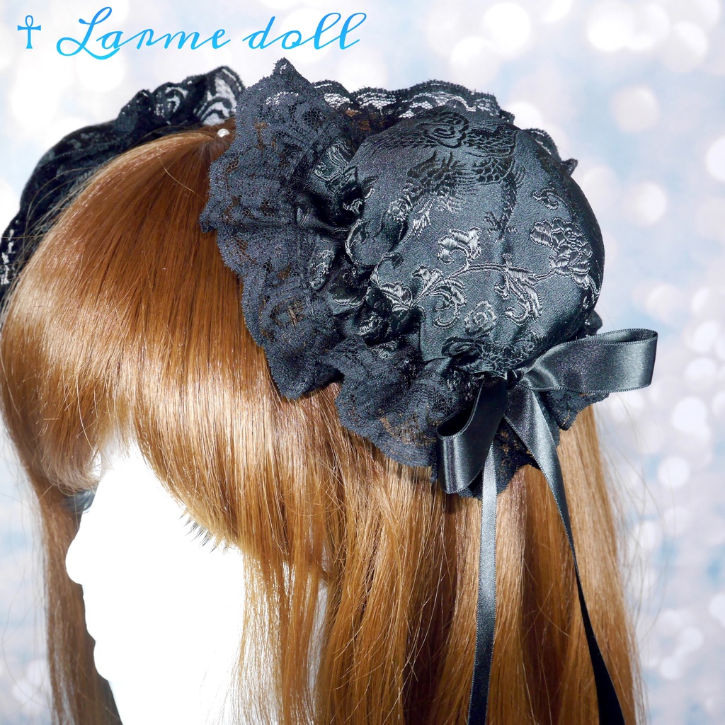 【受注生産】《☥》ゆめかわチャイナおだんごカバー レース黒 (黒) 取り外し可能綿クッション+ヘアクリップ付き