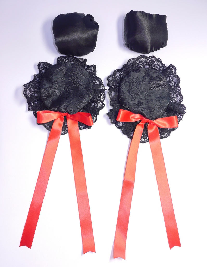 【受注生産】《☥》ゆめかわチャイナおだんごカバー レース黒 (黒) 取り外し可能綿クッション+ヘアクリップ付き