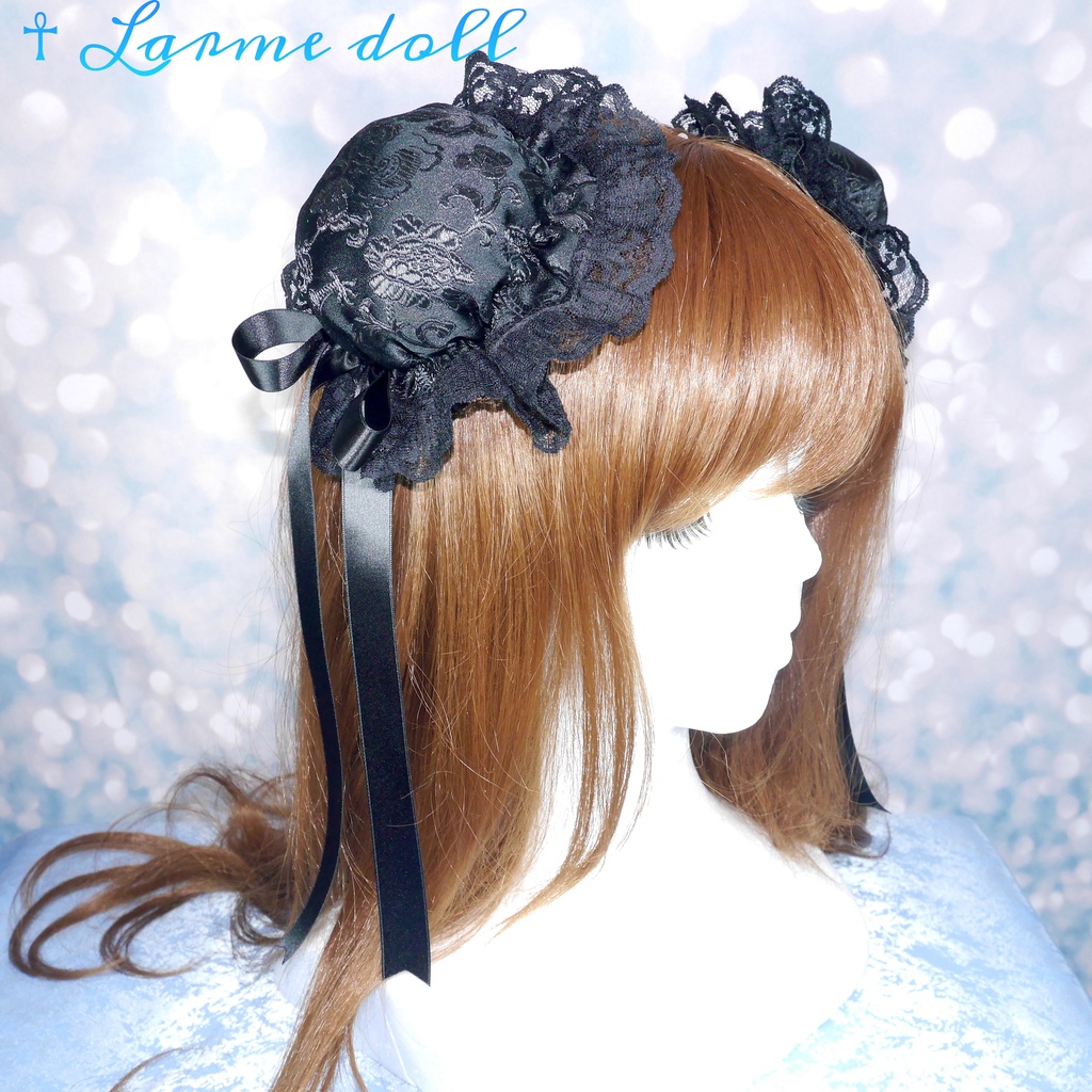 【受注生産】《☥》ゆめかわチャイナおだんごカバー レース黒 (黒) 取り外し可能綿クッション+ヘアクリップ付き