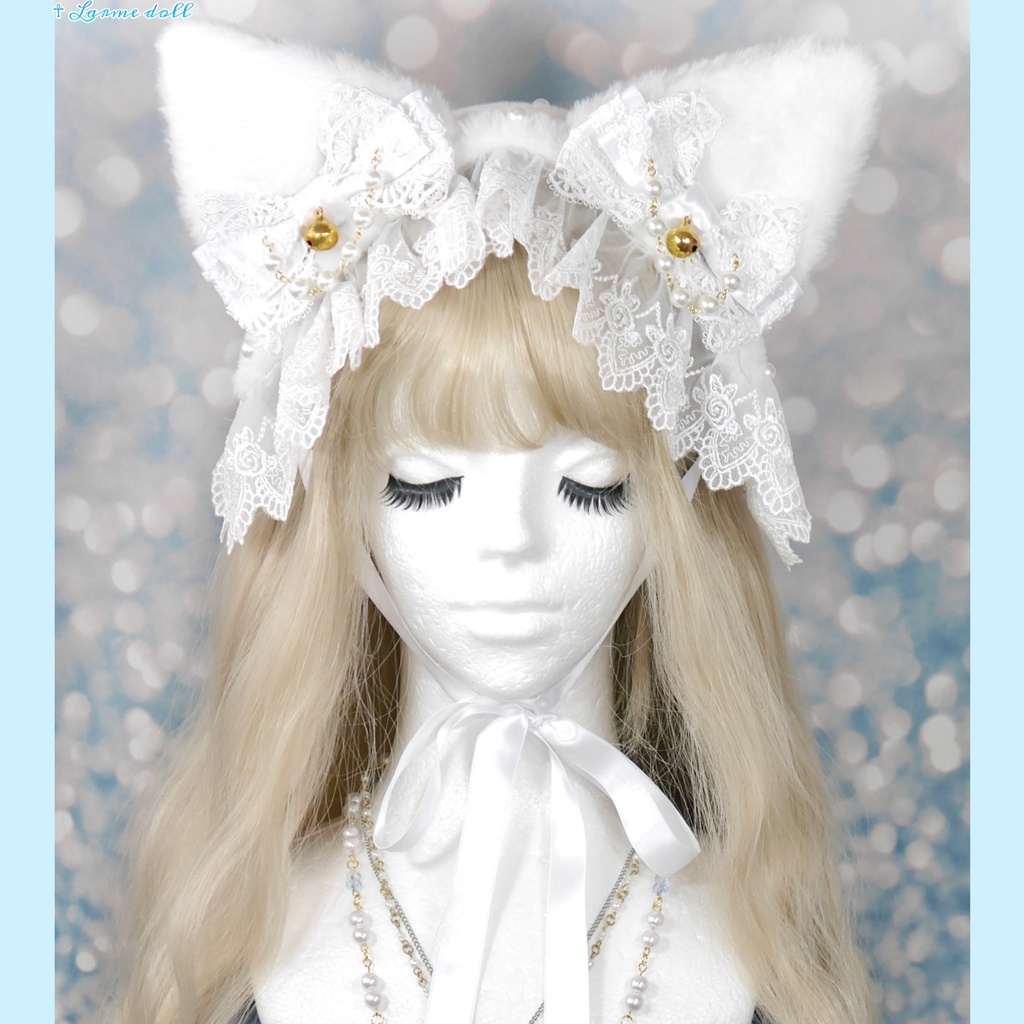 受注生産】《☥》猫耳ファーヘッドドレス (白) ☥ Larme doll ラルムドール BOOTH