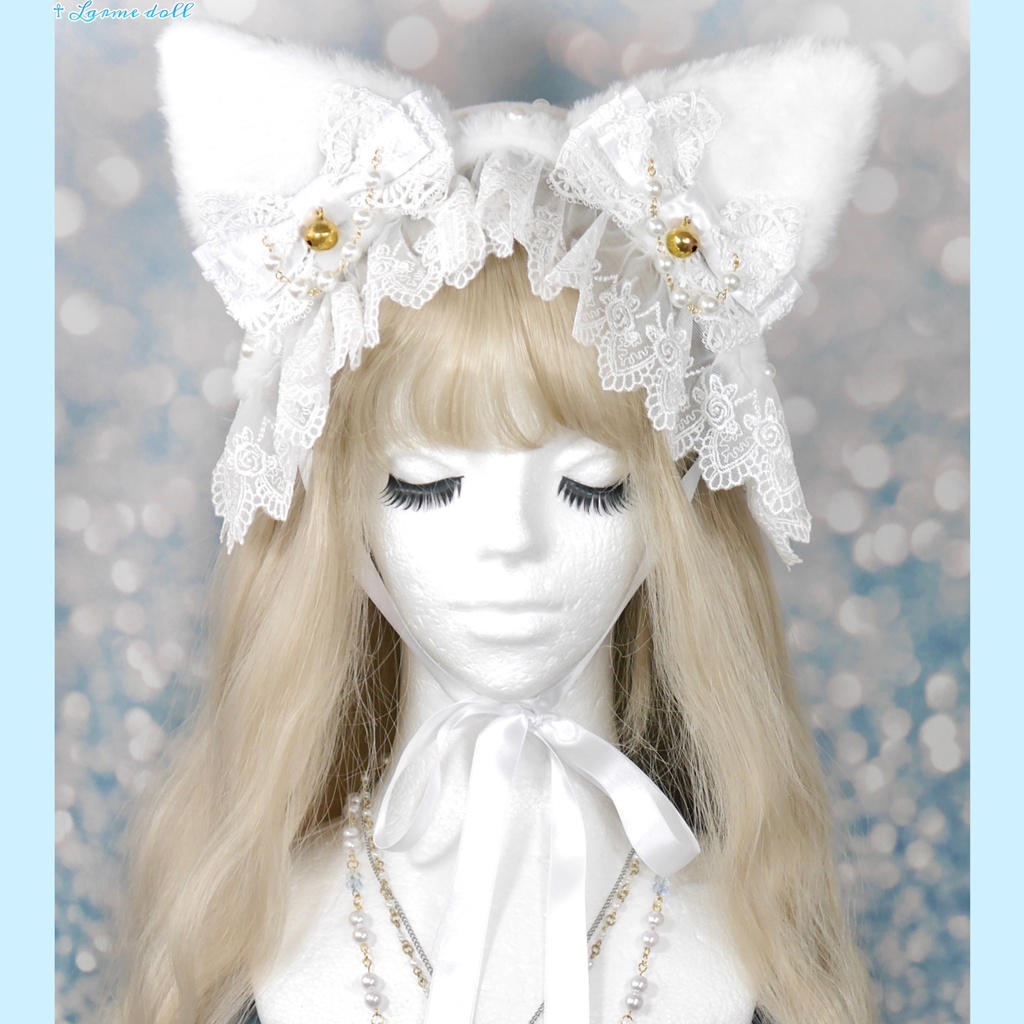 受注生産】《☥》猫耳ファーヘッドドレス (白) - ☥ Larme doll