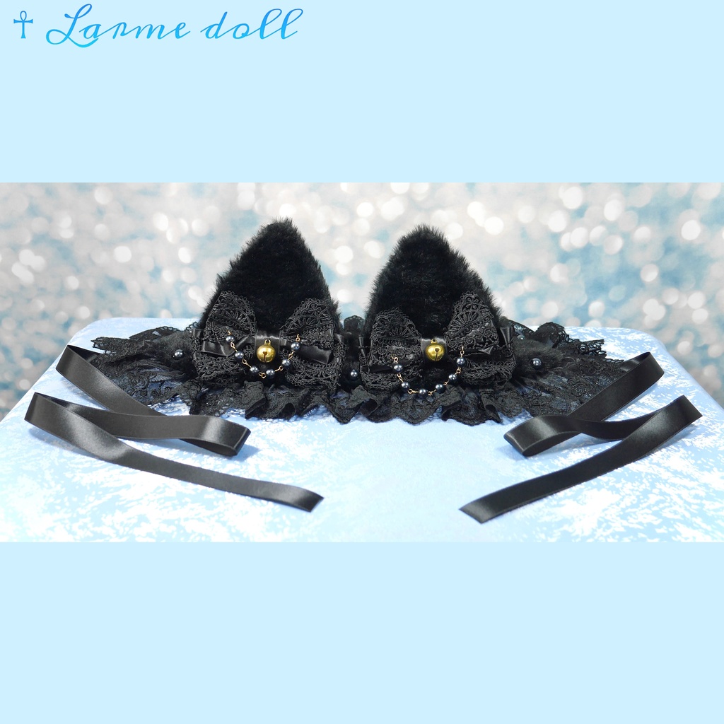 【受注生産】《☥》猫耳ファーヘッドドレス (黒)