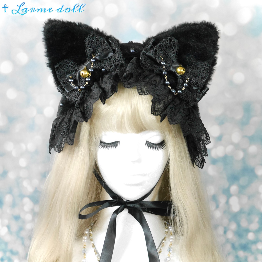 【受注生産】《☥》猫耳ファーヘッドドレス (黒)