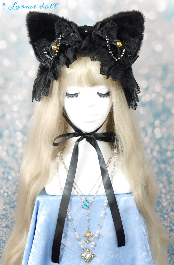 【受注生産】《☥》猫耳ファーヘッドドレス (黒)