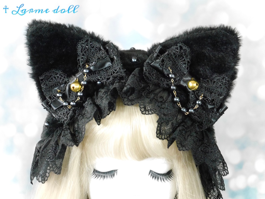 【受注生産】《☥》猫耳ファーヘッドドレス (黒)