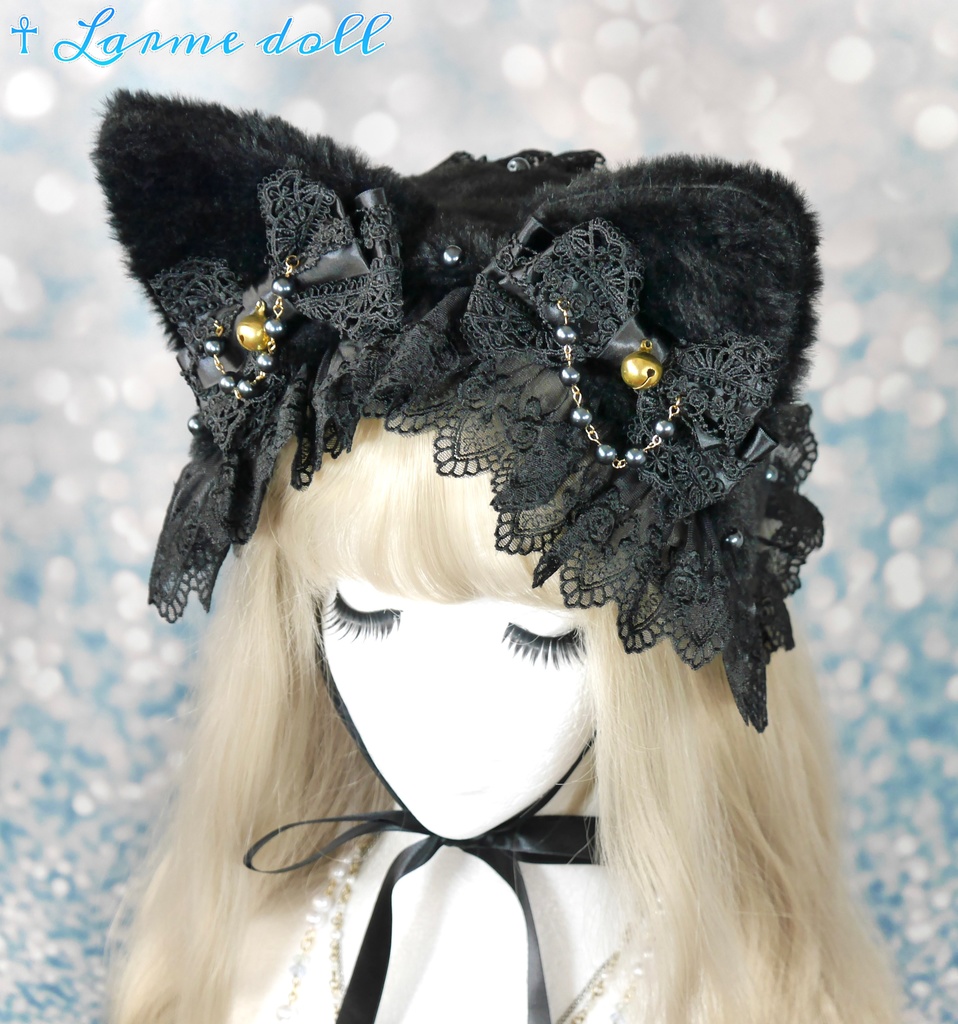【受注生産】《☥》猫耳ファーヘッドドレス (黒)