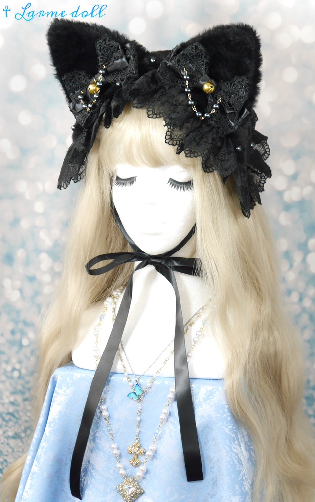 【受注生産】《☥》猫耳ファーヘッドドレス (黒)