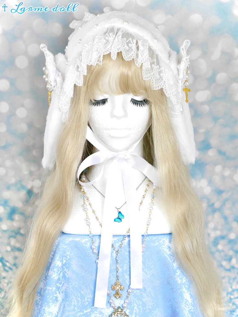 【受注生産】《☥》たれうさ耳ファーヘッドドレス (白)