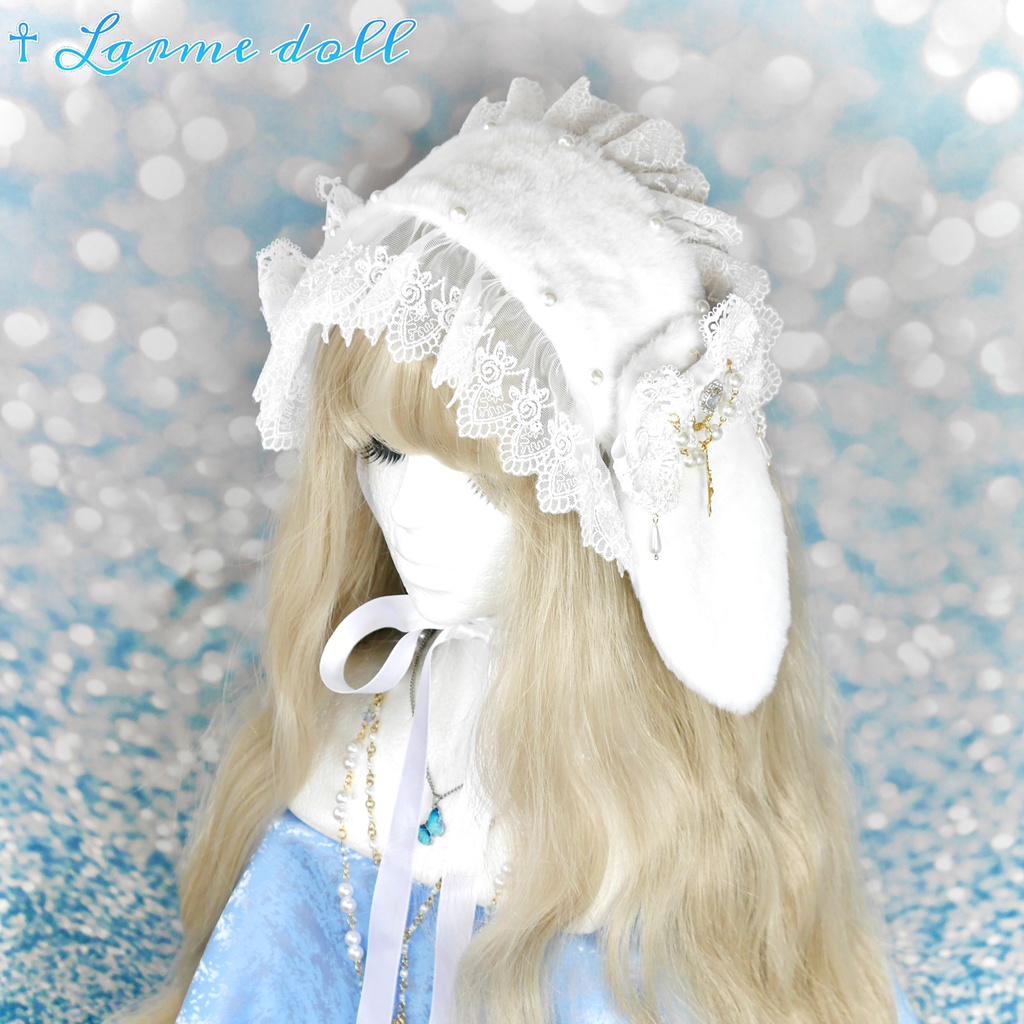 【受注生産】《☥》たれうさ耳ファーヘッドドレス (白)
