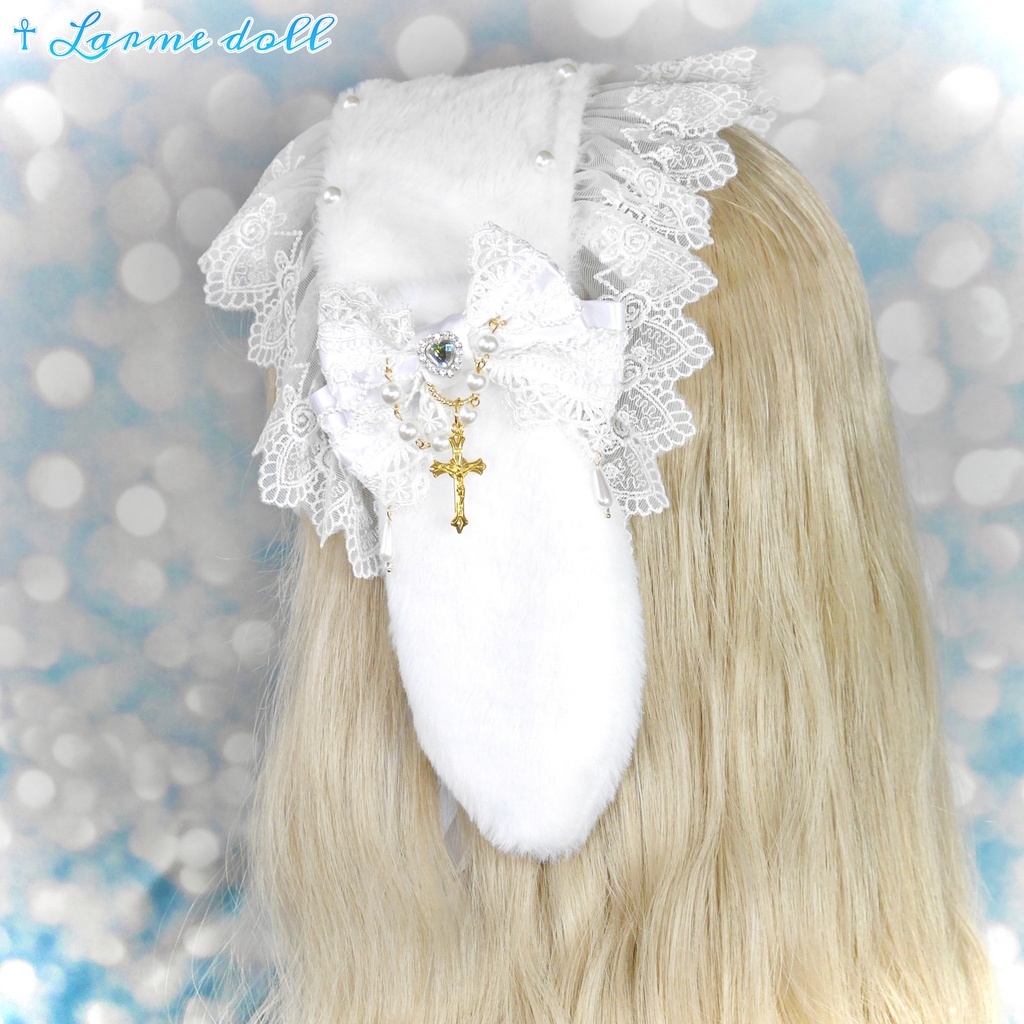 【受注生産】《☥》たれうさ耳ファーヘッドドレス (白)