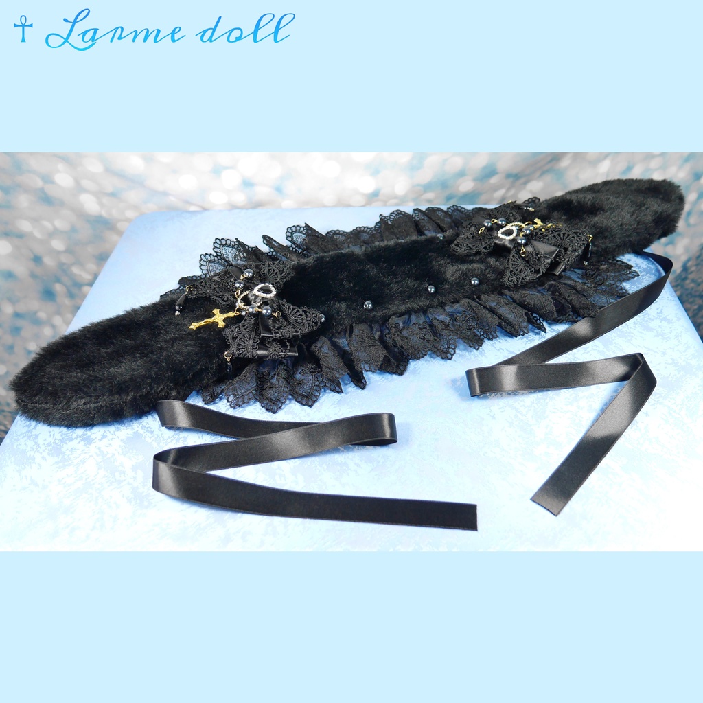 【受注生産】《☥》たれうさ耳ファーヘッドドレス (黒)