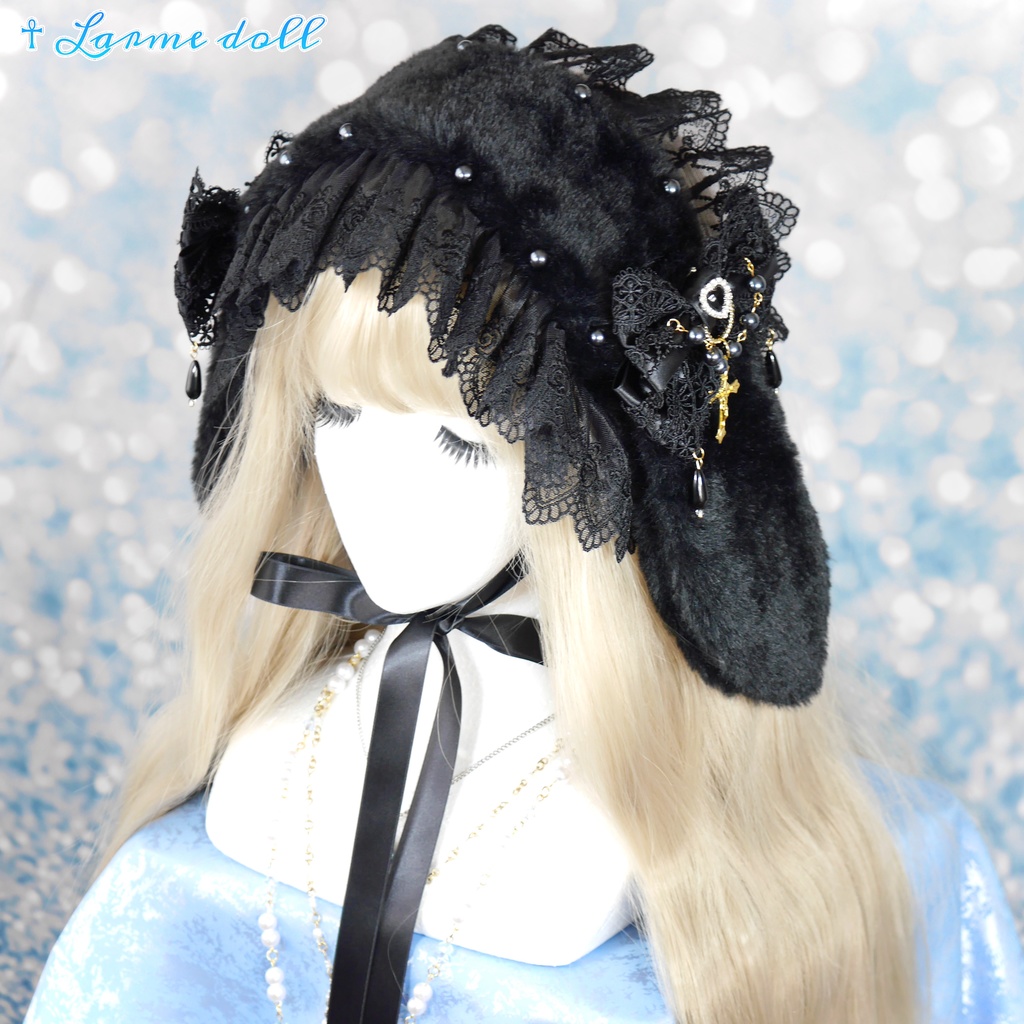 【受注生産】《☥》たれうさ耳ファーヘッドドレス (黒)