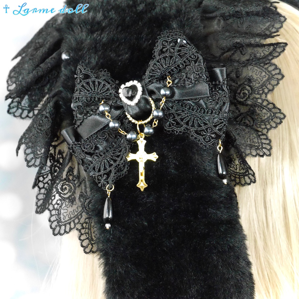 【受注生産】《☥》たれうさ耳ファーヘッドドレス (黒)