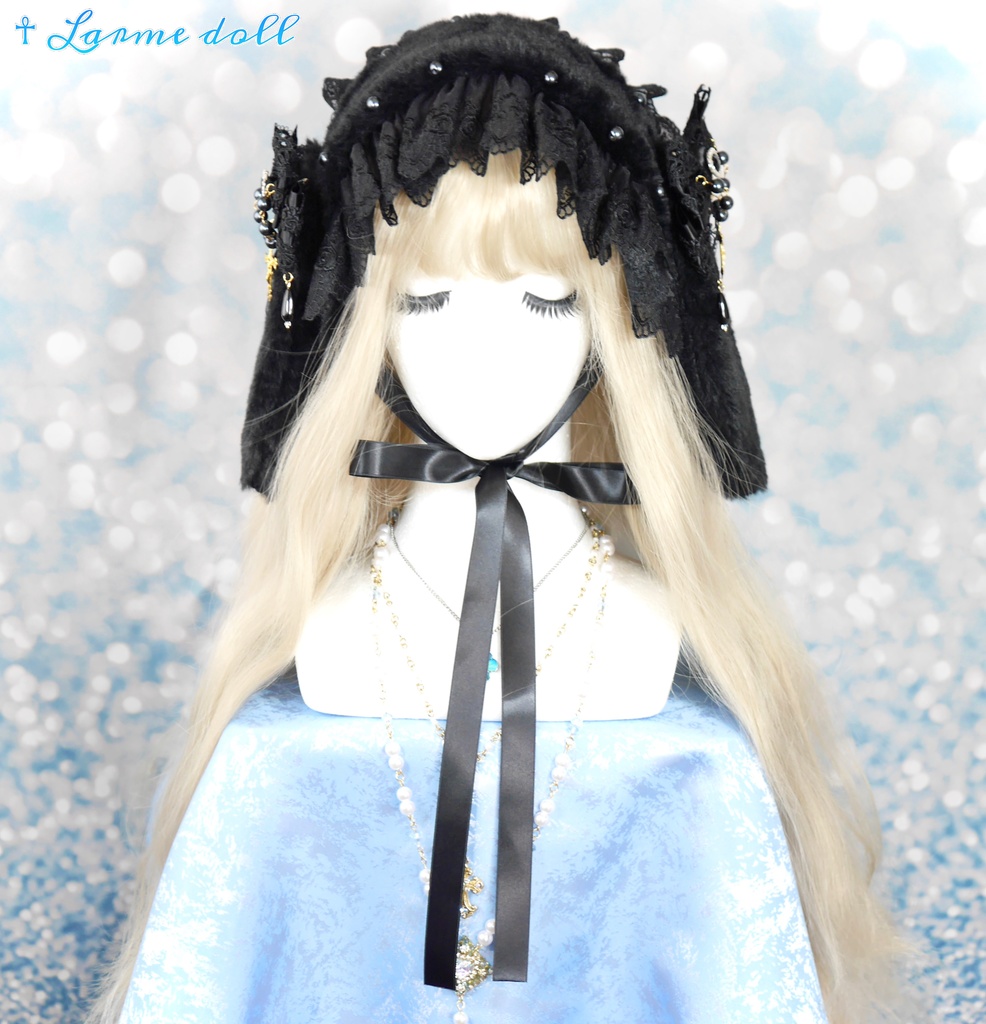 【受注生産】《☥》たれうさ耳ファーヘッドドレス (黒)