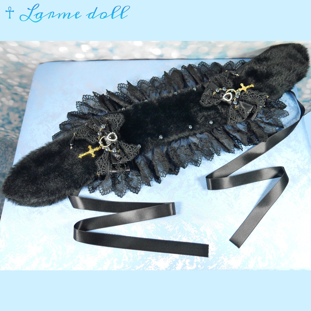 【受注生産】《☥》たれうさ耳ファーヘッドドレス (黒)