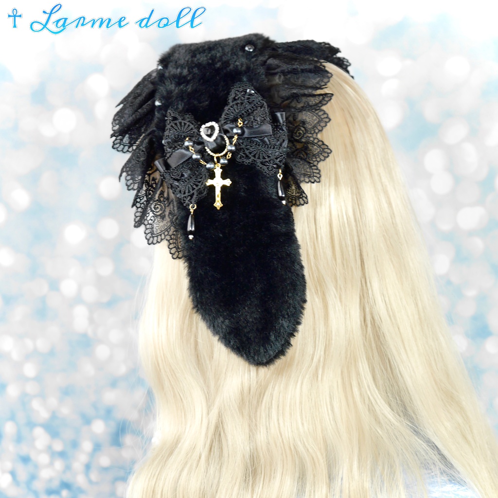 【受注生産】《☥》たれうさ耳ファーヘッドドレス (黒)