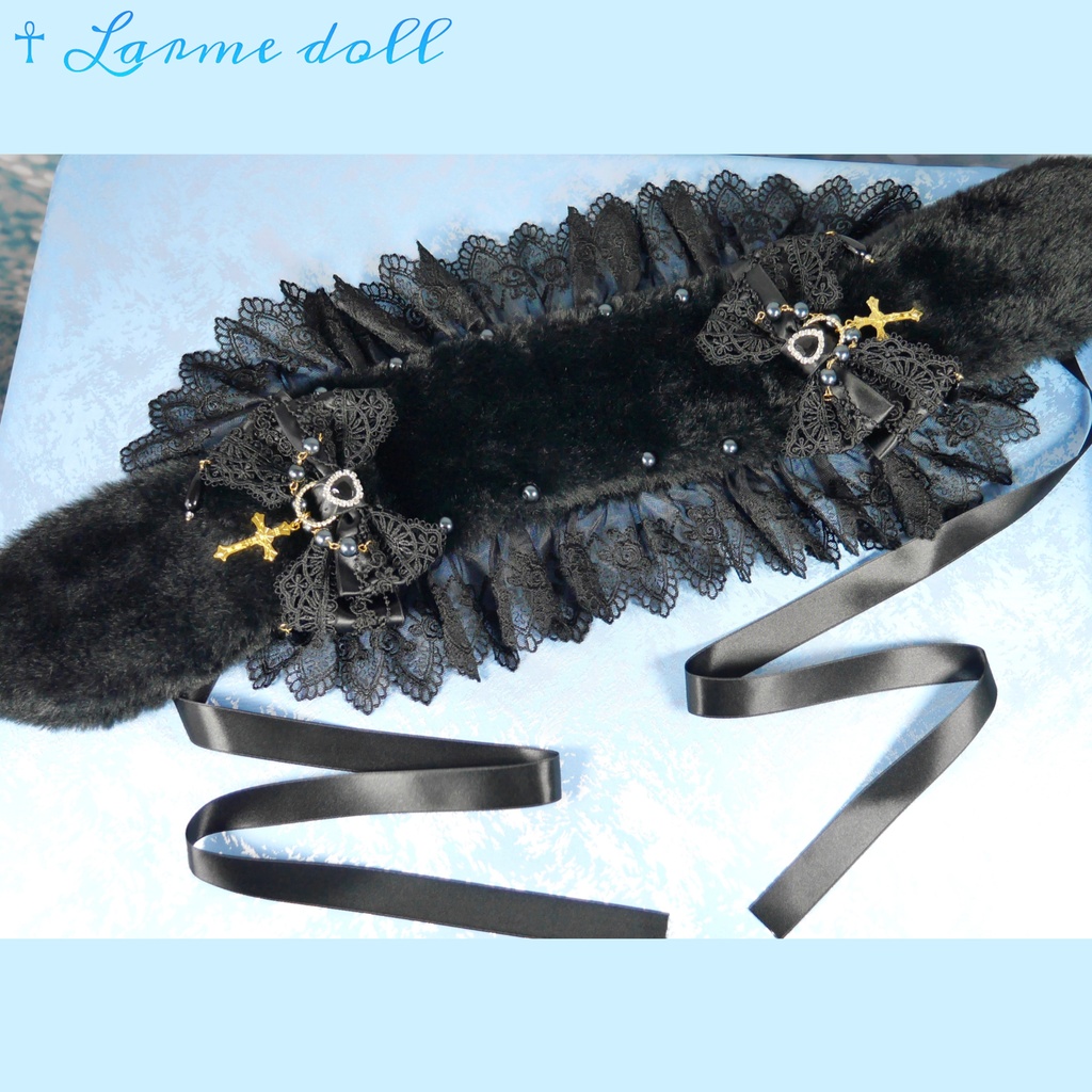 【受注生産】《☥》たれうさ耳ファーヘッドドレス (黒)