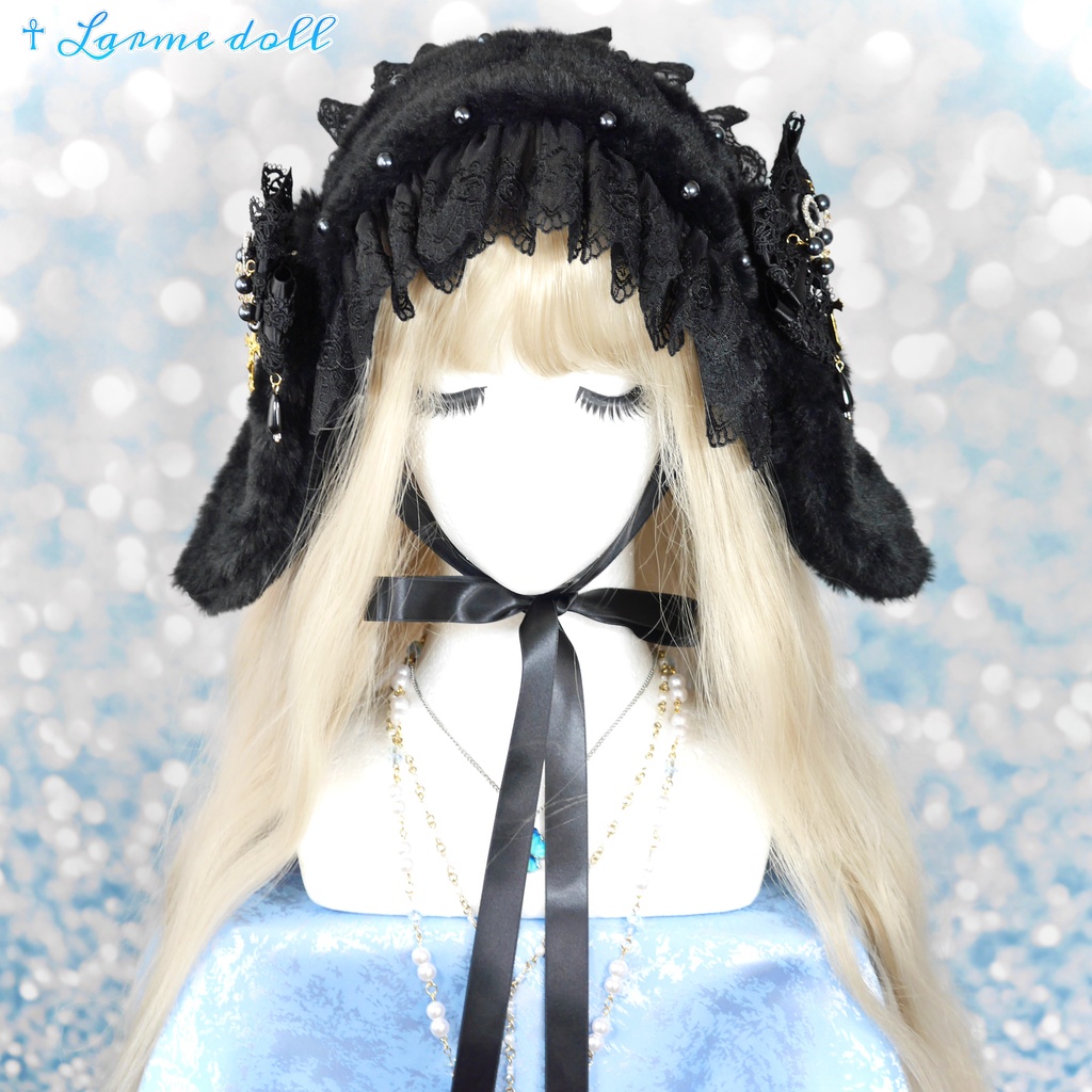 【受注生産】《☥》たれうさ耳ファーヘッドドレス (黒)