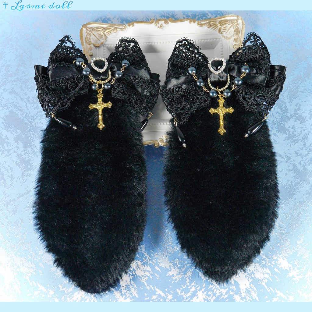 【受注生産】《☥》たれうさ耳ロリィタリボンヘアクリップ (黒)